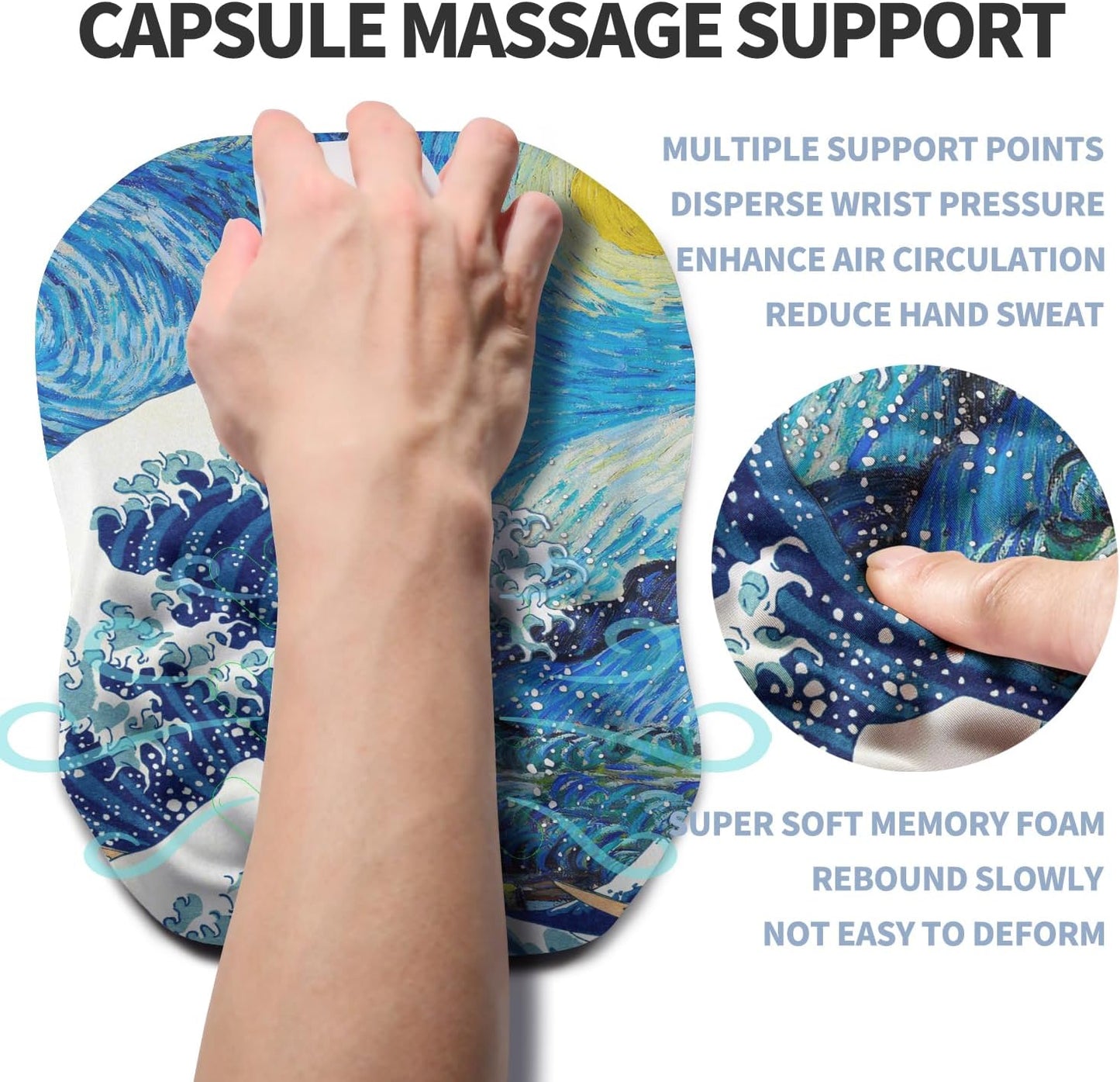 Ergonomic Raised Mouse Pad Wrist Support with Bilateral Slope Memory Foam Mousepad for Wrist Rest and Carpal Tunnel Pain Relief 11.8x7.9〃 Black