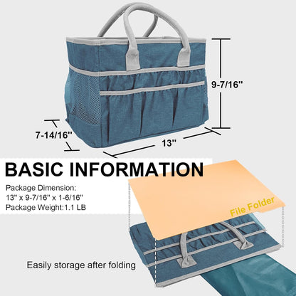 Cupohus Craft Organizer Tote Bag – Craft Caddy with 2 Mesh Side Pockets & Front Elastic Pockets, Foldable Large Capacity Supply Storage Bag for Sewing, Knitting, Painting, and Travel (Purple)