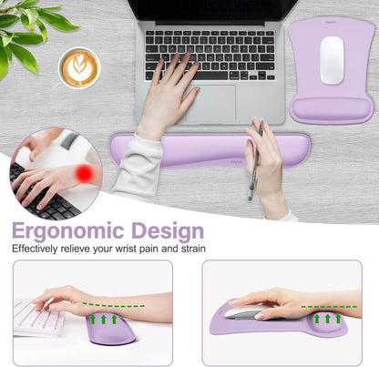 MOSISO Wrist Rest Support for Mouse Pad & Keyboard Set, Ergonomic Mousepad Non-Slip Base Home/Office Pain Relief & Easy Typing Cushion with Neoprene Cloth & Raised Memory Foam, Black