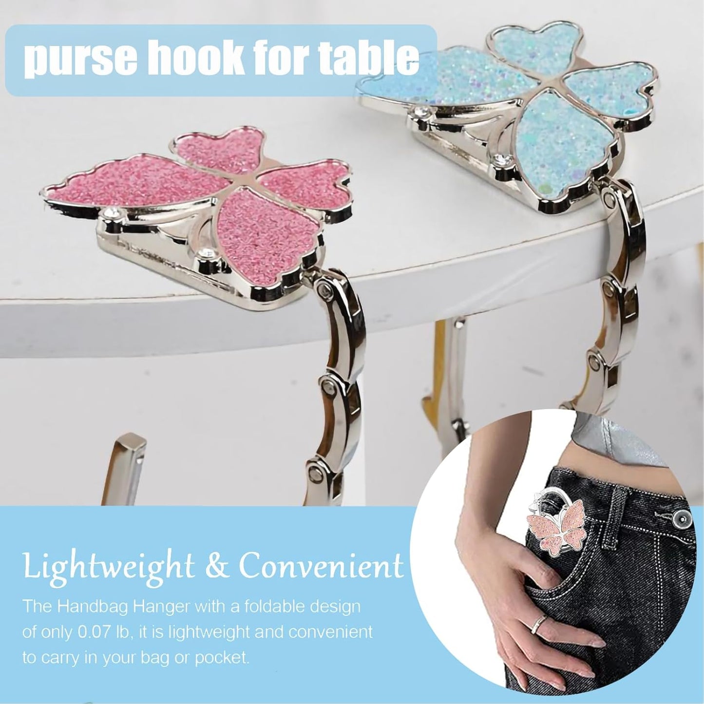 PJY Foldable Purse Hook for Table - Portable Bag Holder,Folding Handbag Hanger Various Heavy Items Desk Hook (A)