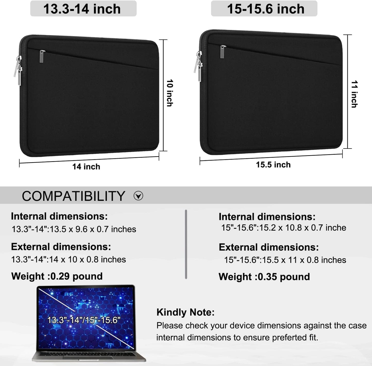 Laptop Sleeve 15.6 inch, Durable Computer Carrying Bag Protective Case Briefcase Handbag with Front Pocket, Slim Laptop Cover for 15-16 Inch HP, Dell, Lenovo, Asus, Notebook, Black
