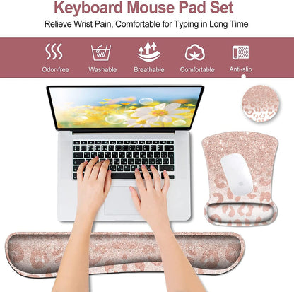 Mouse Pad with Wrist Support, Ergonomic Gel Mouse Pad Beautiful Flowers,Non-Slip Durable, Memory Foam Keyboard Wrist Rest, Suitable for Office Typing Games, Pink Hyacinths on Wood Panel