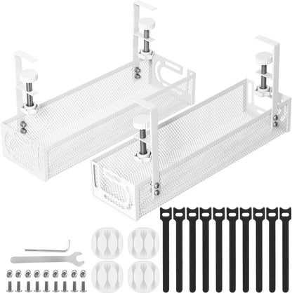 Cable Management, 25'' Cable Management Under Desk No Drill, Metal Cord Organizer with Clamp for Standing Desk, Cable Organizer for Home Office, Black