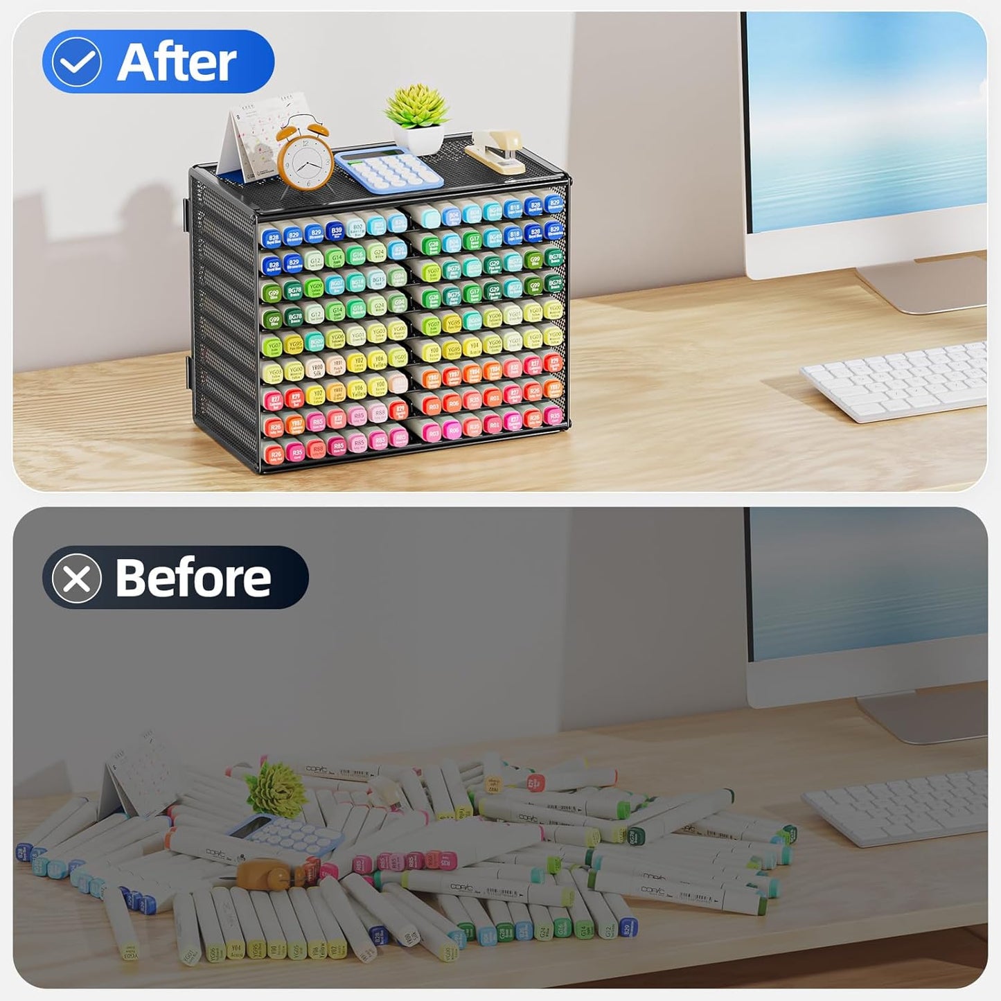 Marbrasse Mesh Marker Organizer, Metal Desktop Storage Rack for 126 Markers, Pens, Pencils, 9 Tier Marker Holder for Office Classroom & Home Art Supplies(Black)