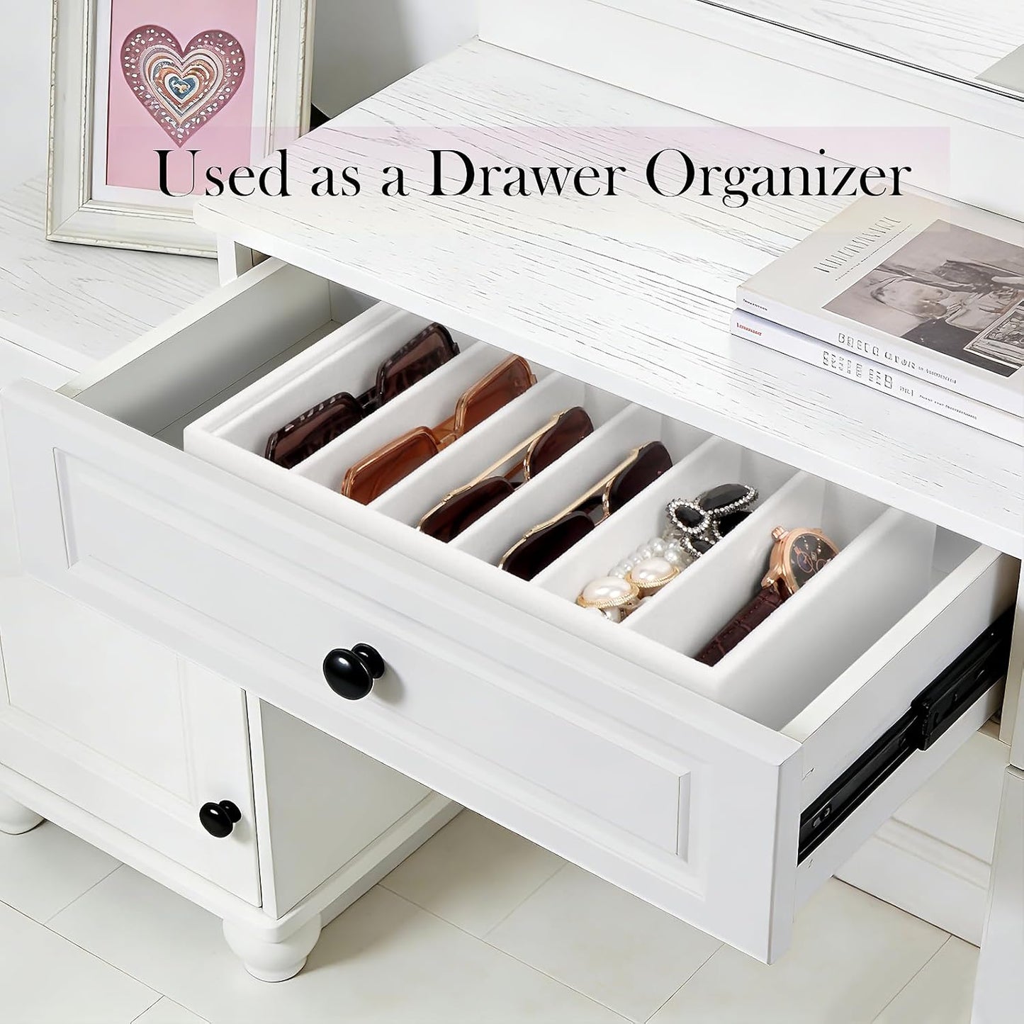Velvet Sunglass Organizer Tray, Stackable Glasses Case for Drawer, Eyeglasses Watches Jewelry Display Holder Women Men