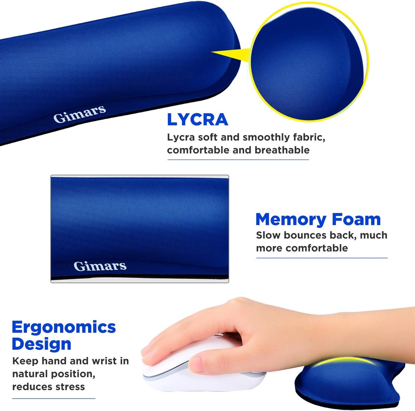 Gimars Upgrade Enlarge Silky and Superfine Fabric Gel Memory Foam Keyboard Wrist Rest Set, Ergonomic Keyboard Mouse Wrist Support for Typing Pain Relief, Comfort for Office, Gaming, Computer, Black