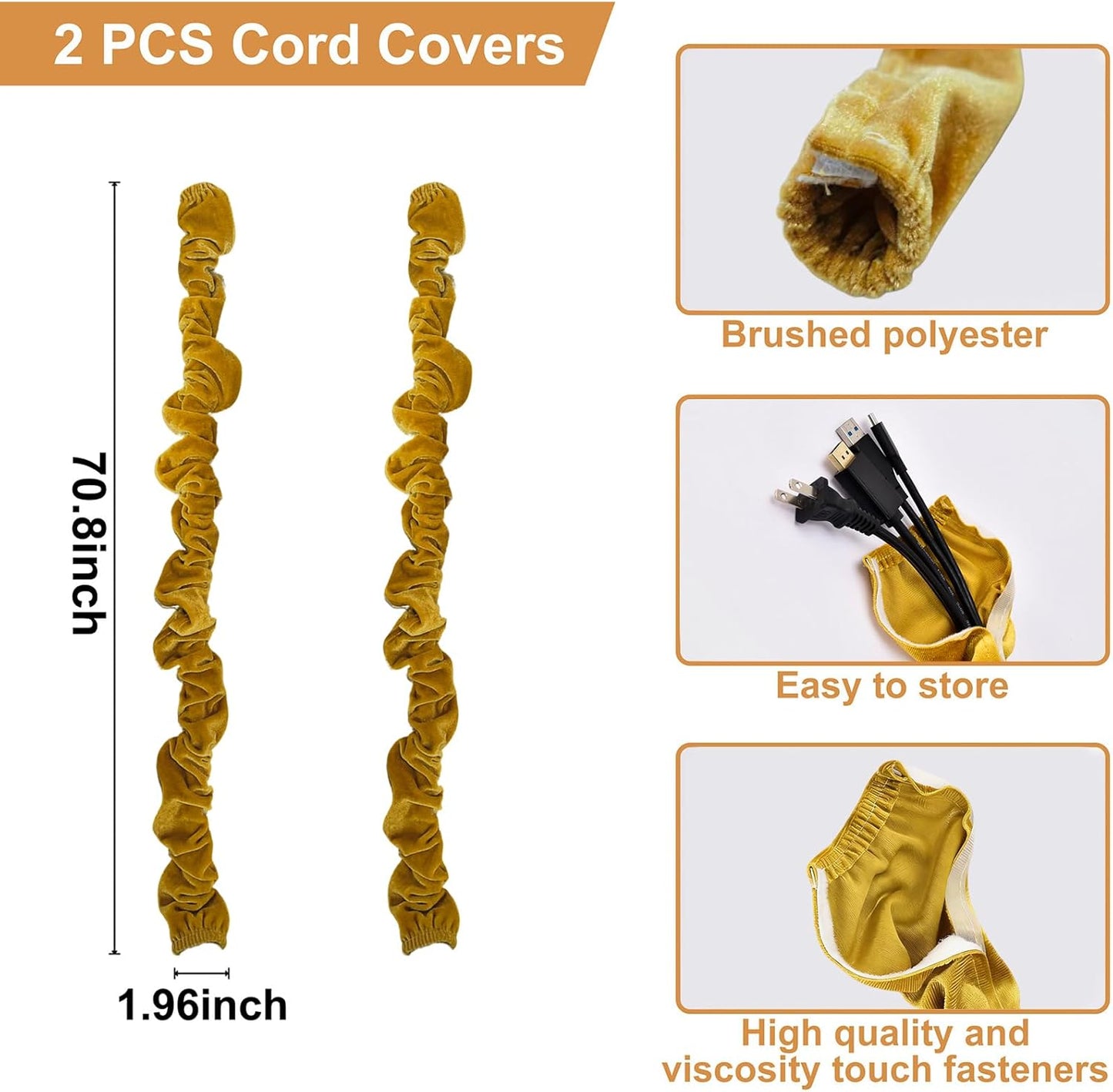Chandelier Cord Cover Gray 2 Pack with Touch Fasteners,70.8inches Brushed Polyester Fabric Chain Sleeve for TV Cord Cover Decorative Wire Hider Easy Install Convenient for Wire Management