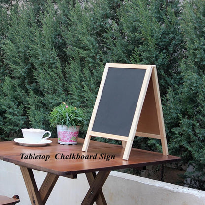 Wooden Freestanding A Frame Non Magnetic Chalkboard and Magnetic Dry Erase White Board Display Sign, Double Sided Tabletop Message Board for Home, Office and Counter