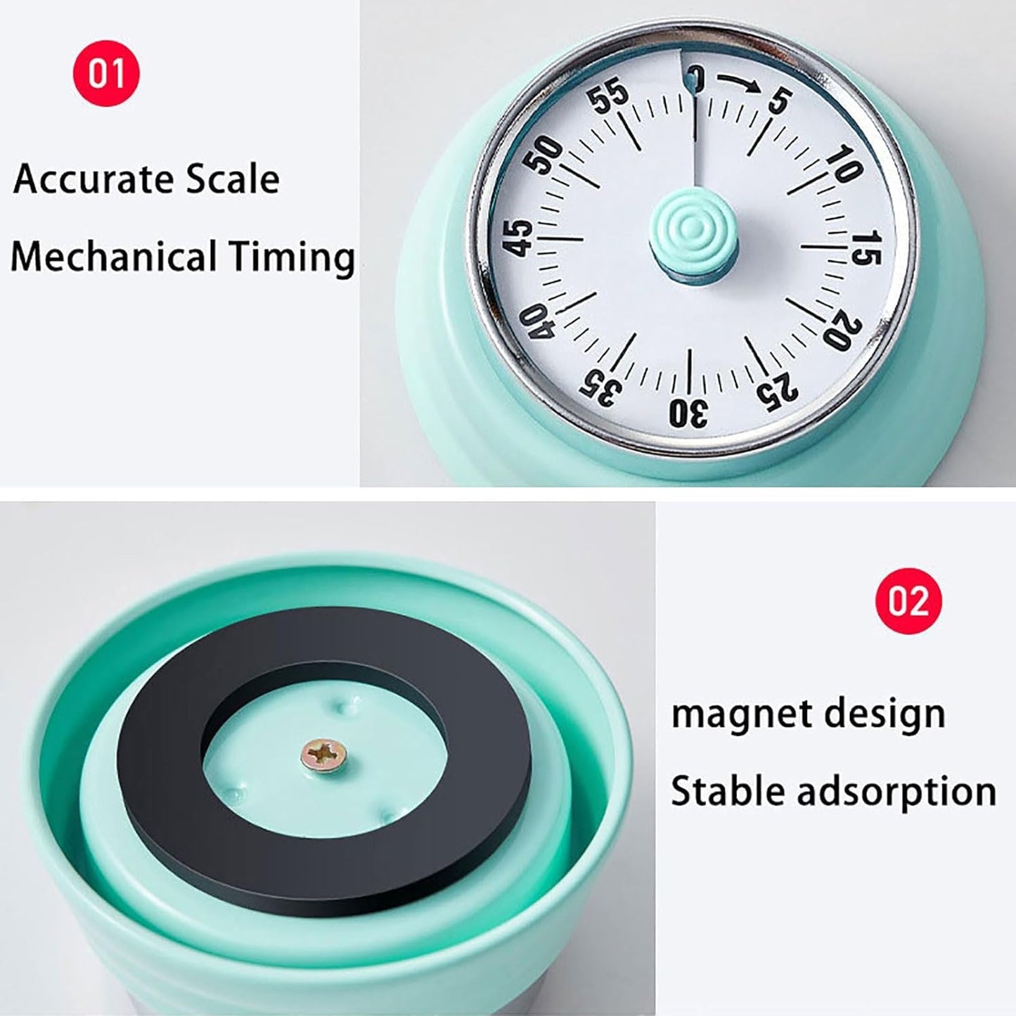 Elegant Stainless Steel Vintage Kitchen Timer with Magnetic Attachment - 60-Minute Countdown & Audible Alarm, Perfect for Cooking, Office Tasks, and Study Sessions (01-red)