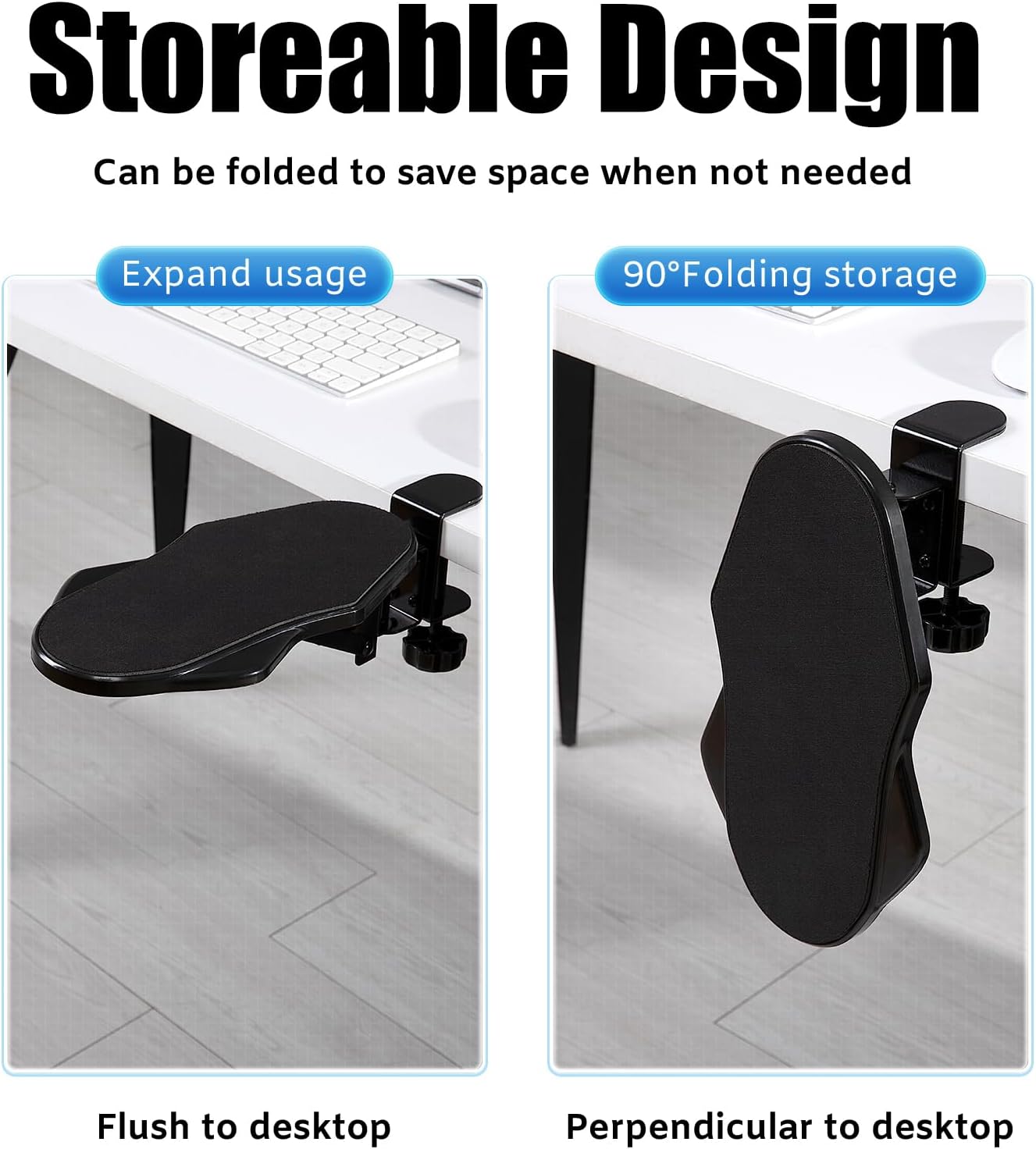 Computer Arm Rest for Desk, 180° Adjustable Rotating Desk Extender Tray, 90° Foldable Elbow Arm Support, Ergonomic Desk Arm Wrist Rest Shelf for Home and Office