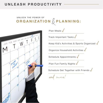 MCS Dry Erase Weekly Planner 11x24 Walnut Framed Calander Whiteboard for Wall, Plan Your Week with Family Weekly Planner for Dinners, Sports, Events & More
