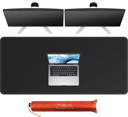 Mydours 40" x 20" Extra Large Desk Mat, PU Leather & Cork Desk Pad, Large XXL Desk Mouse Pad for Workstation, Office, Home, Computer Desk Mat with Keyboard & Mouse (Black)