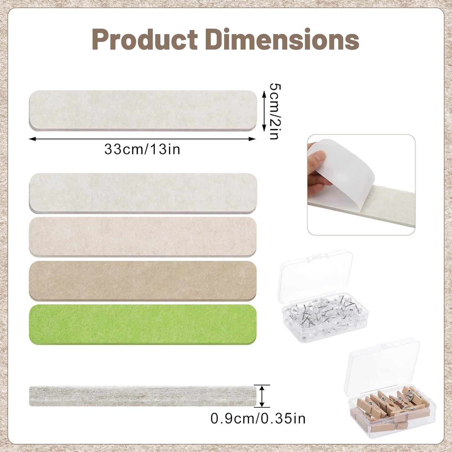 Thboxes 5 Pack Felt Bulletin Board Strips, 13x2 Inch Self Adhesive Felt Pin Boards with 30 Pushpins, Cork Board for Walls Home Office Decor(Black)