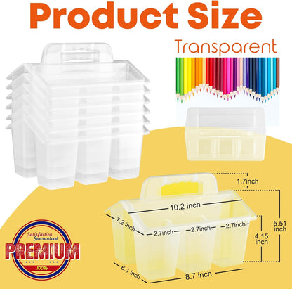 ALINK Classroom Caddy Storage Basket with Handle, 6 Pack Plastic Arts Office Crafts Caddy 4 Compartments for Kids, Pencil, Crayon, Marker, School Supplies - Clear