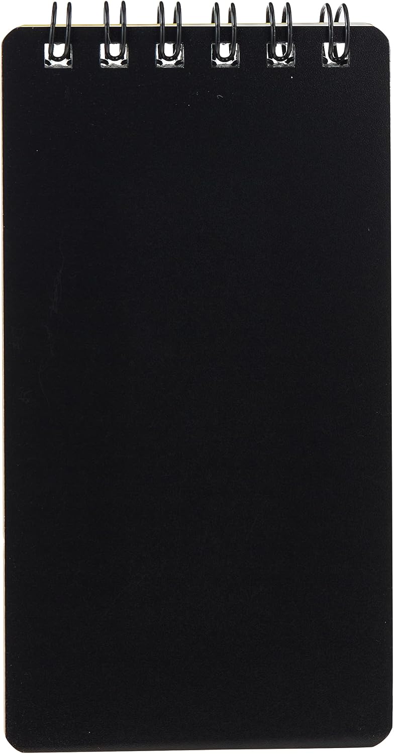 Maruman Mnemosyne Lined Notebook- Vertical A5, 5.83" x 8.27", 70 Sheets / 140 Pages, 7mm College Ruled With Center Line Journal, Perforated Pages & Wire-Bound to Lay Flat, Black, Made in Japan - Colors A