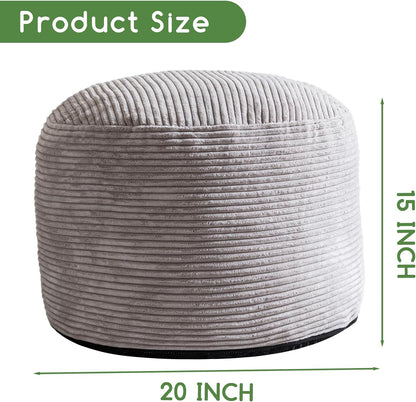 HIGOGOGO Round Stuffed Pouf Ottoman, Corduroy Poufs with Foam Chunk Filling, Furry and Fluffy Pouf Foot Stool Storage Ottoman, 20 X 15 Floor Poufs Foot Rest for Living Room, Dark Grey