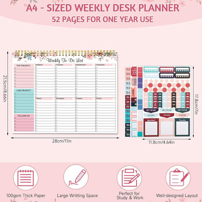 Weekly To Do List Notepad, 8.5''x11'' Weekly Desk Planner with 52 Tear Off Sheets Undated Weekly Planner Habit Tracker & Productivity Organizer for Home School and Work, Light Green