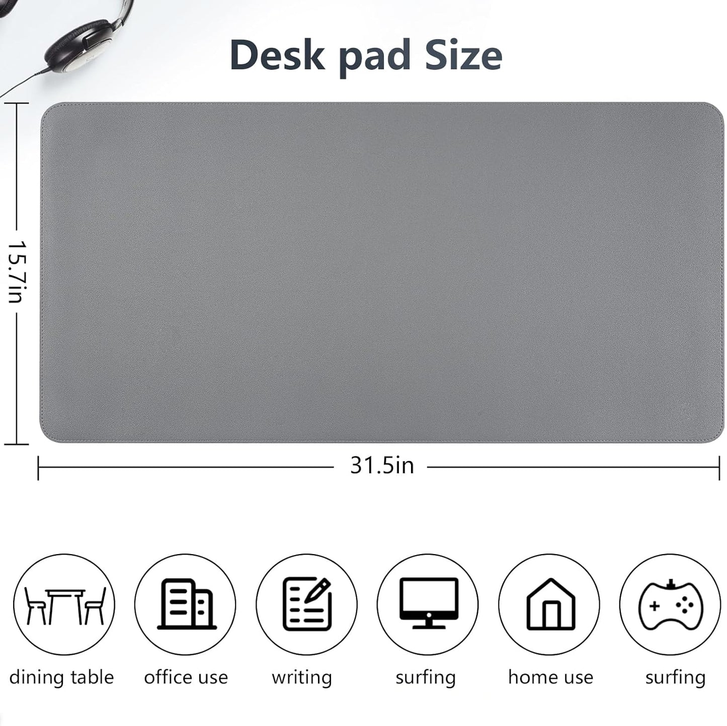 Dual-Sided Desk Pad, Large Mouse Pad - Natural Cork & PU Leather Non-Slip Waterproof Desk Mats for Office and Home (Blue, 31.5" x 15.7")