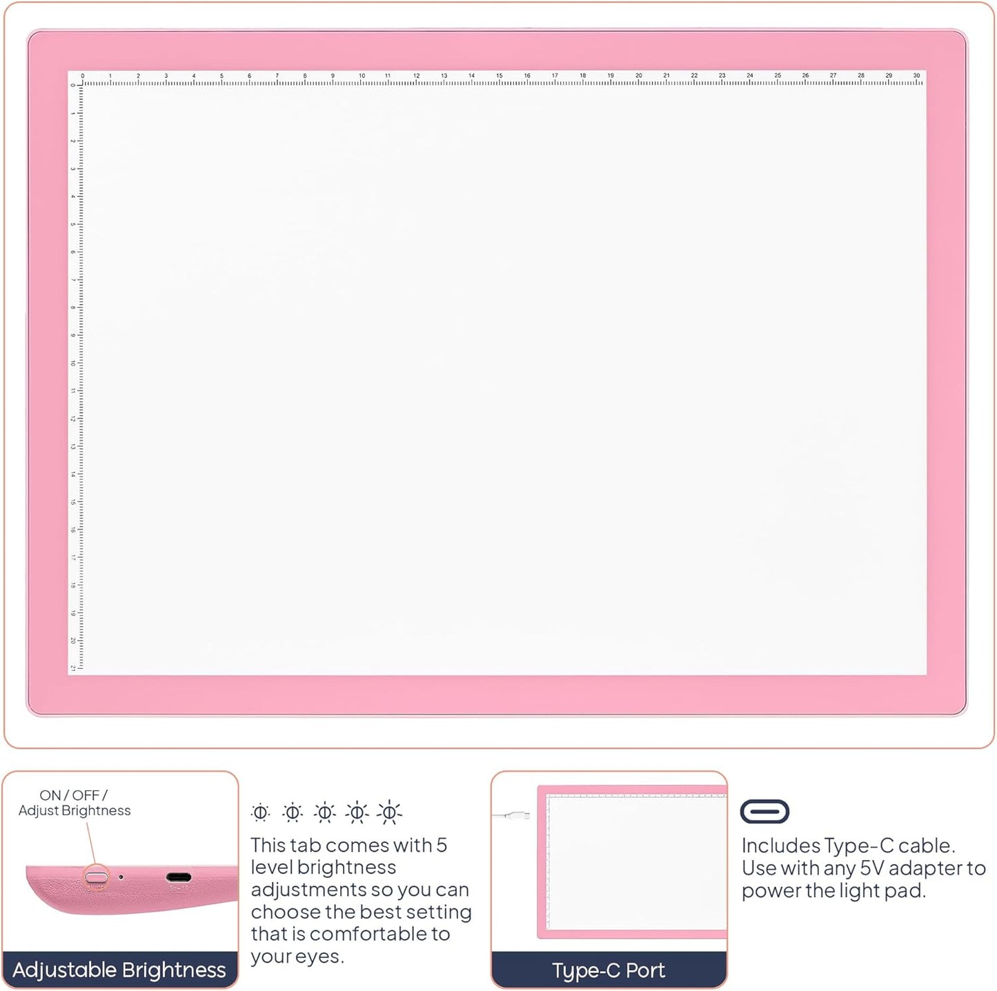 iVyne Rechargeable A4 Light Pad for Tracing & Weeding - LED Light Board for Weeding Vinyl - for Cricut Vinyl Weeding Tools - Ultra-Thin & Portable - Perfect for Artists & Crafters - Pink