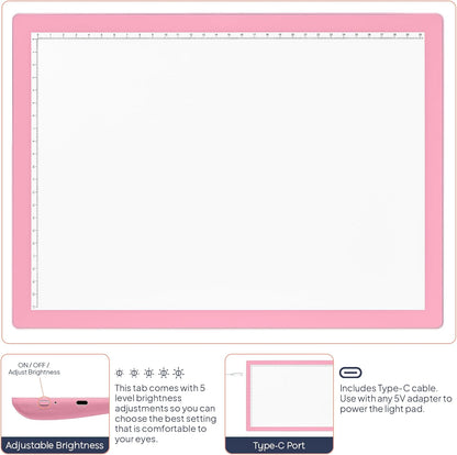 iVyne Rechargeable A4 Light Pad for Tracing & Weeding - LED Light Board for Weeding Vinyl - for Cricut Vinyl Weeding Tools - Ultra-Thin & Portable - Perfect for Artists & Crafters - Pink