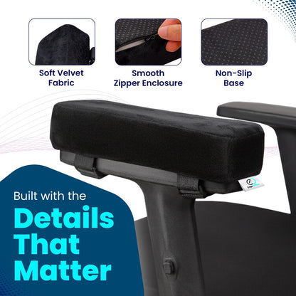 Thick Memory Foam Office Chair Arm Pads - Office Chair Armrest Covers Provide Elbow Cushion and Relieve Pressure - Ergonomic Desk Chair Arm Covers - Gaming, Computer Chair Rest Pads (Set of 2) (Black)
