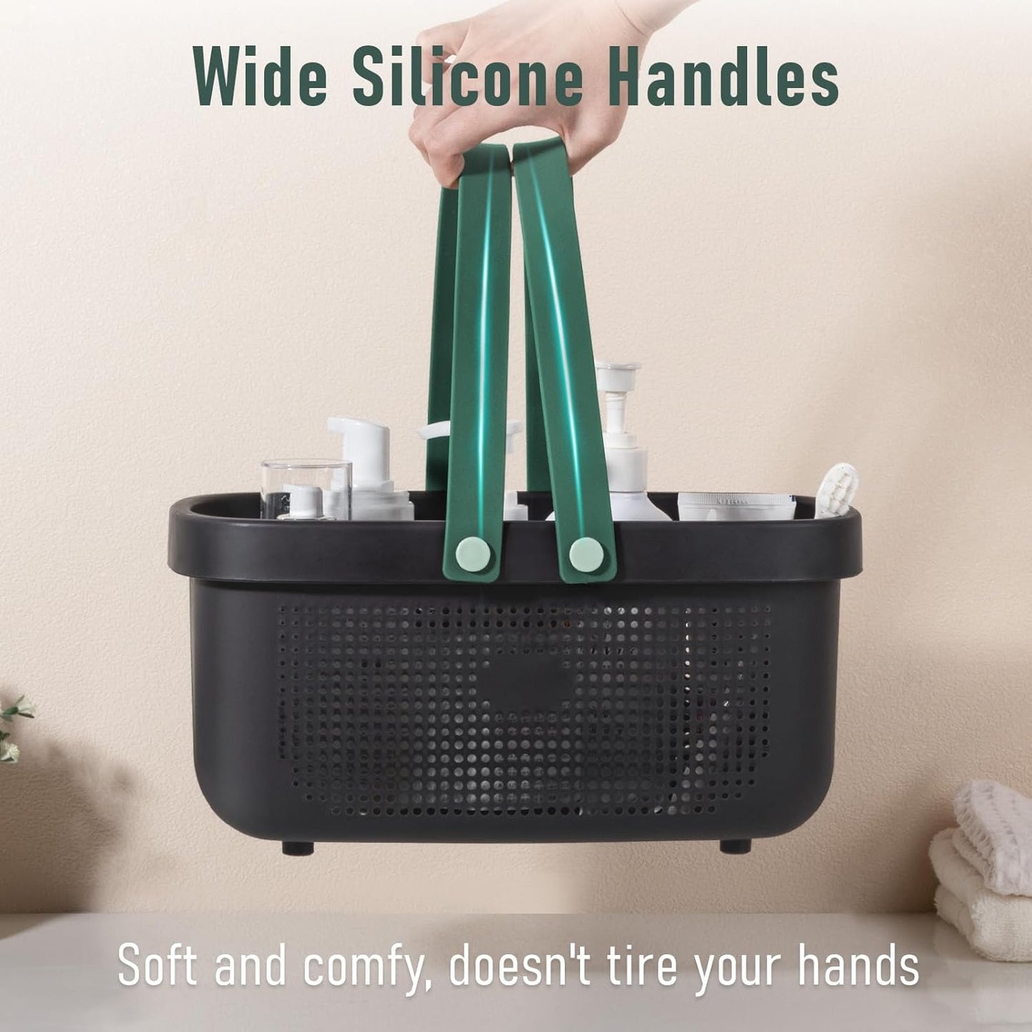 JiatuA Plastic Storage Basket with Handle Portable Shower Caddy Tote Organizer Basket Bin for Bathroom Kitchen Dorm Room Bedroom, Green