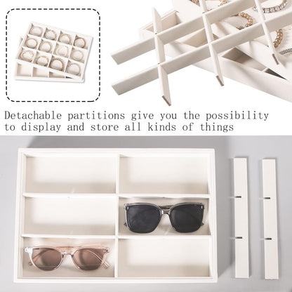 Coward Sunglass Organizer, Beige Velvet Glasses Trays - Eyeglasses Watches Jewelry Display - Men Women (8 Grids)