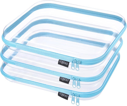YQBRAO 6 Pack Clear Hard Shell Zipper Case, 1.2mm Heavy Duty Crush-Proof Diaper Bag Organizer Pouches, TSA Approved Travel Makeup Bag for Toiletries & Electronics, (2L, 2M, 2S) Multi-Size Storage Set