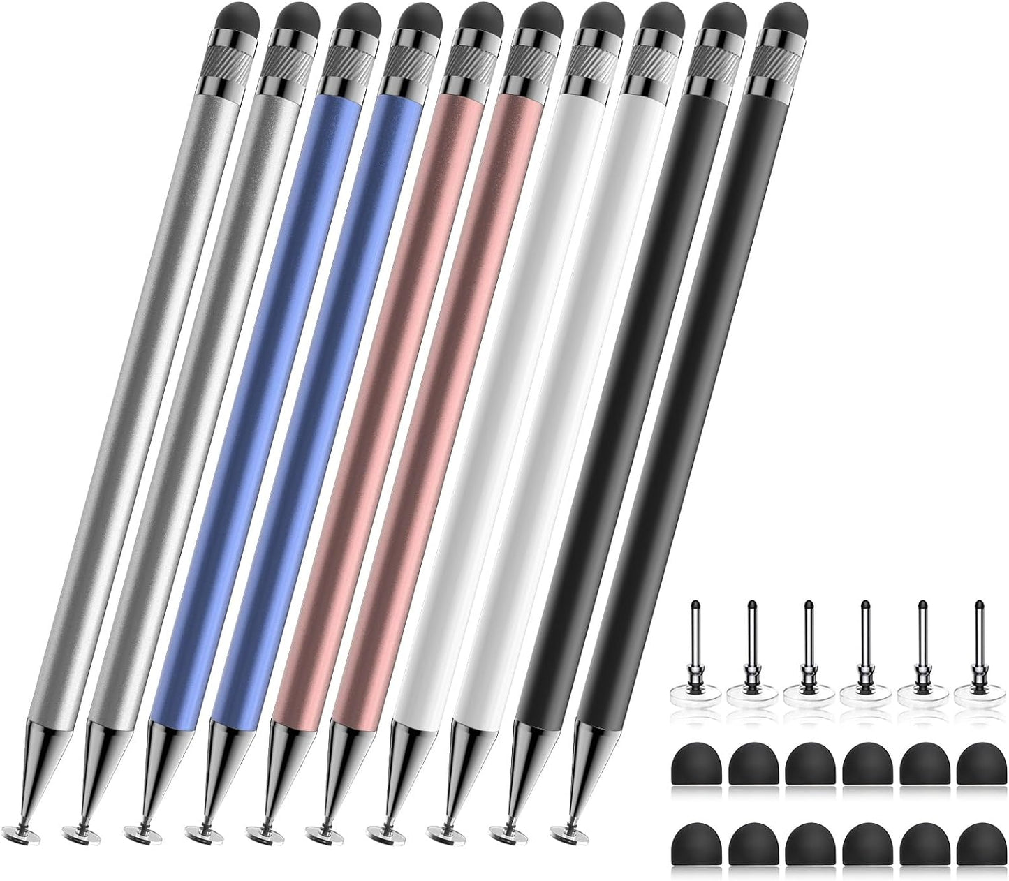 Bopomofo Stylus (5 Pcs), 2-in-1 Stylus Pen for Touch Screen, High Precision and Sensitivity, Suitable for iPhone/ipad/Android Tablets, Compatible with Touch Screens (Black/White/Blue/Rose Gold/Silver)
