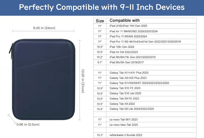 Dadanism 9-11" Tablet Sleeve Bag Carrying Case for iPad (A16) 11th Gen 11", iPad 10th Gen 10.9" Air 5/4, iPad Air M4/Pro 11", iPad 9/8/7th, Galaxy Tab A11+ Plus 11", Remarkable 2 10.3", Black