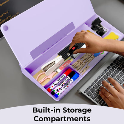 Chalkola Pink Glass Desktop Whiteboard with Storage - Dry Erase Board, Work Desk Organizers, Computer Keyboard Stand, Home Office Desk Accessories, Workspace Desktop Buddy