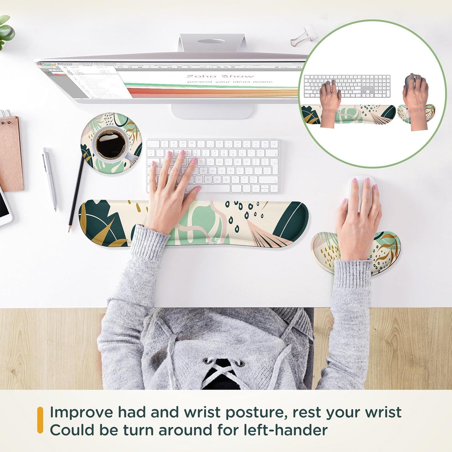 Gimars Upgrade Enlarge Silky and Superfine Fabric Gel Memory Foam Keyboard Wrist Rest Set, Ergonomic Keyboard Mouse Wrist Support for Typing Pain Relief, Comfort for Office, Gaming, Computer, Black