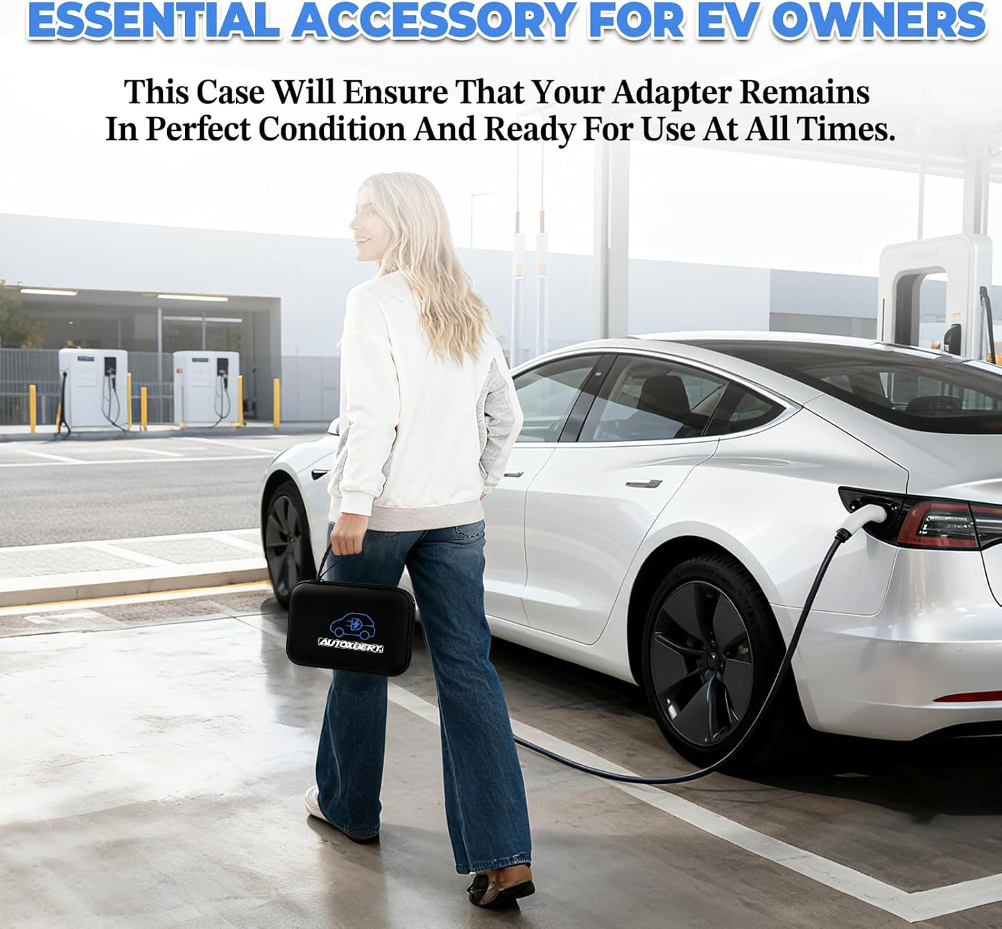 NACS to CCS1 Adapter Storage Case for Tesla 8.46"x4.92" EVA Charger Adapter Case Cover Protective Bag Compatible with Tesla Ford Hyundai Kia GM Supercharger Adapter NACS to CCS1 Fast Charge