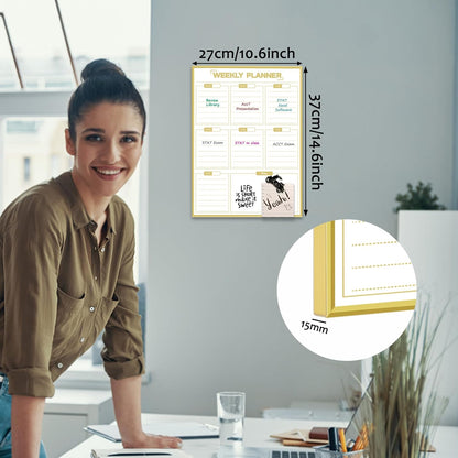 Dry Erase White Board Weekly Calendar Board, Magnetic Whiteboard for Wall,Gold Aluminum Frame Message Board,Vertical, Planner Board for Office, Home, School