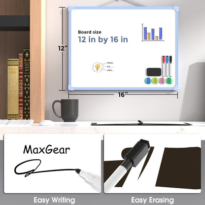 MaxGear Double-Sided Dry Erase Board for Wall, 16"x12" Hanging Whiteboard, Small Dry Erase White Board with 3 Markers and 4 Magnets, Portable Whiteboard for Planning, Drawing, Memo, to Do List
