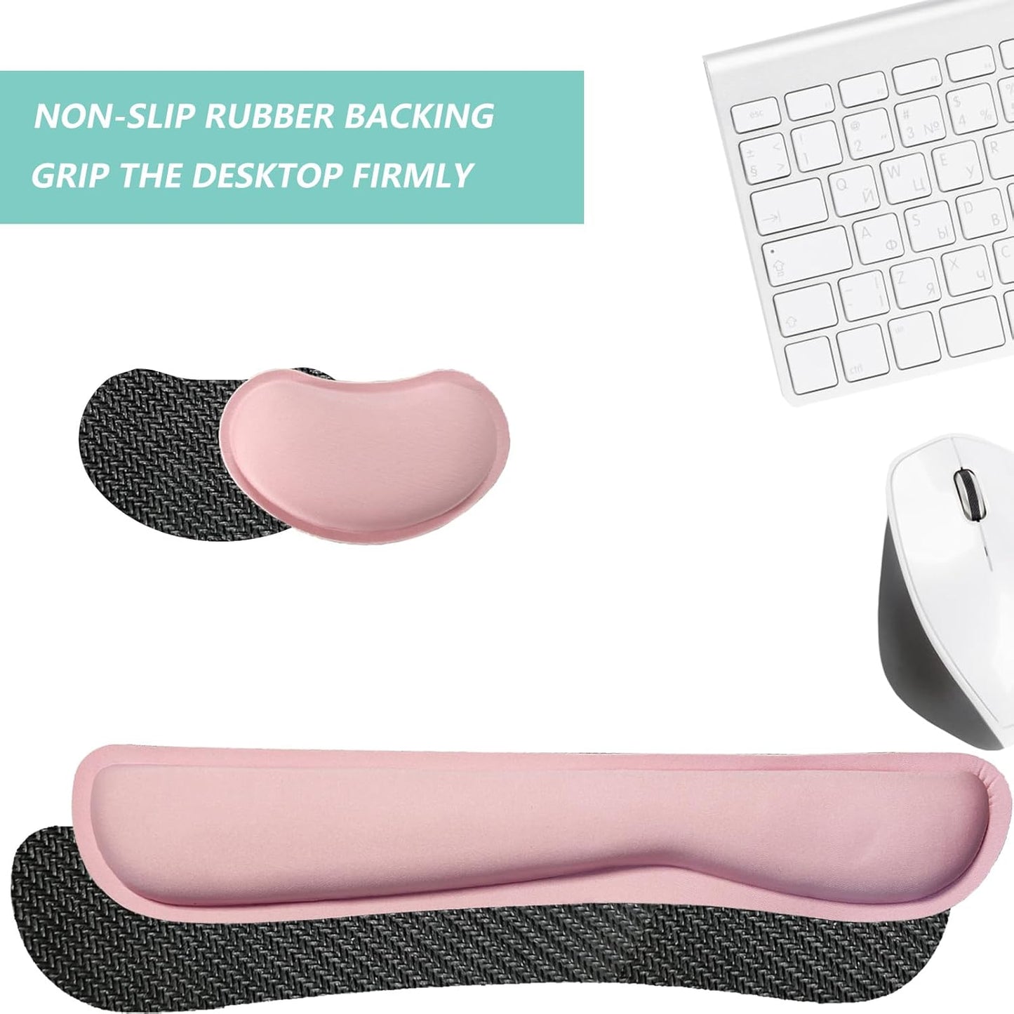 Keyboard Wrist Rest Mouse Wrist Support Set, Memory Foam Wrist Rest Pad for Computer Laptop Keyboard Mouse, Ergonomic Wrist Cushion Support for Typing Pain Relief, Gaming Home Office, Flowers Grass