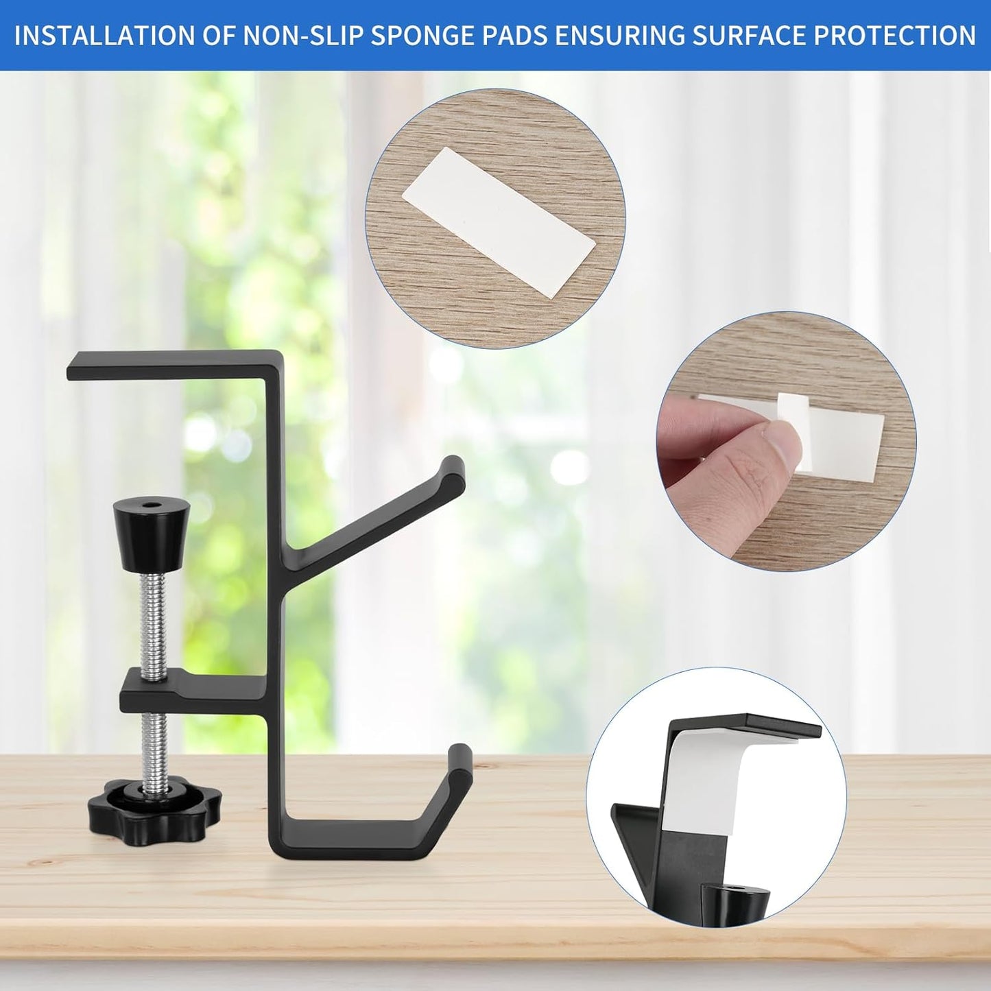 Plus tard 2Pcs Desk Hook, Purse Hook for Desk Adjustable Bag Holder for Table, Hooks for Backpacks Under Counter Table Hanging Storage, Workspace Organizer Holder
