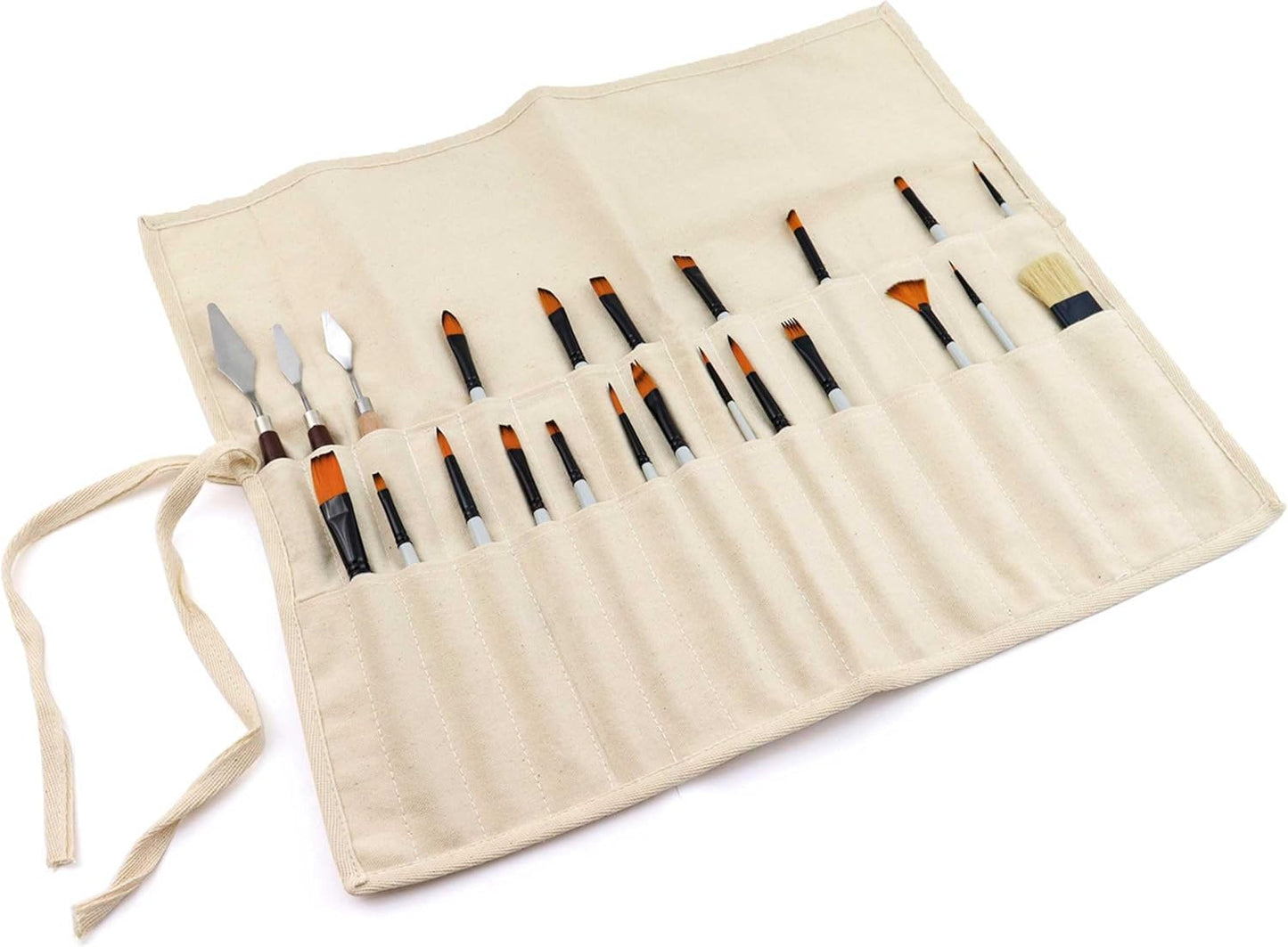Liquidraw 30 Pocket Canvas Paint Brush Holder - Natural | 21" x 18" | Roll Up Brush Storage Pouch | Ideal Case for Paintbrush & Art Tool Storage | Easy to Carry | Also Great for Storing Makeup Brushes