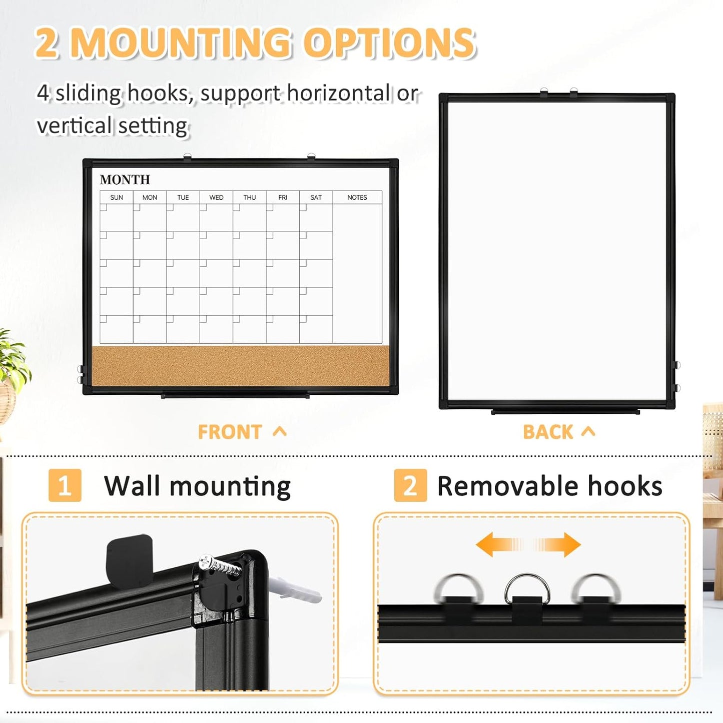 Weekly Calendar Dry Erase Whiteboard for Wall, 24"x18" Magnetic Weekly Planner White Board, Double Sided Hanging Daily Planning Board for Home, Office, School, Kitchen