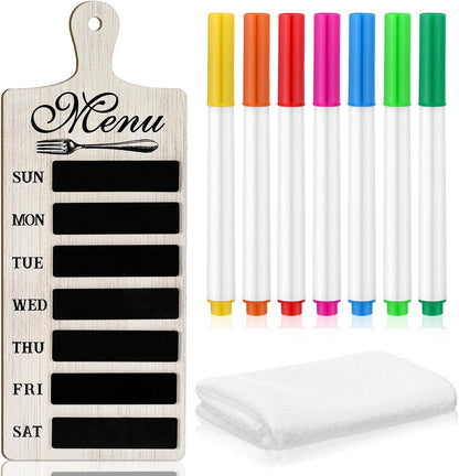 Maxdot Weekly Menu Board Kitchen 16.5 x 6.3 Inches Wood Menu Planner Board with 7 Markers and Towel Kitchen Weekly Planner Plaque Wall Signs for Dinning Room Home Decor