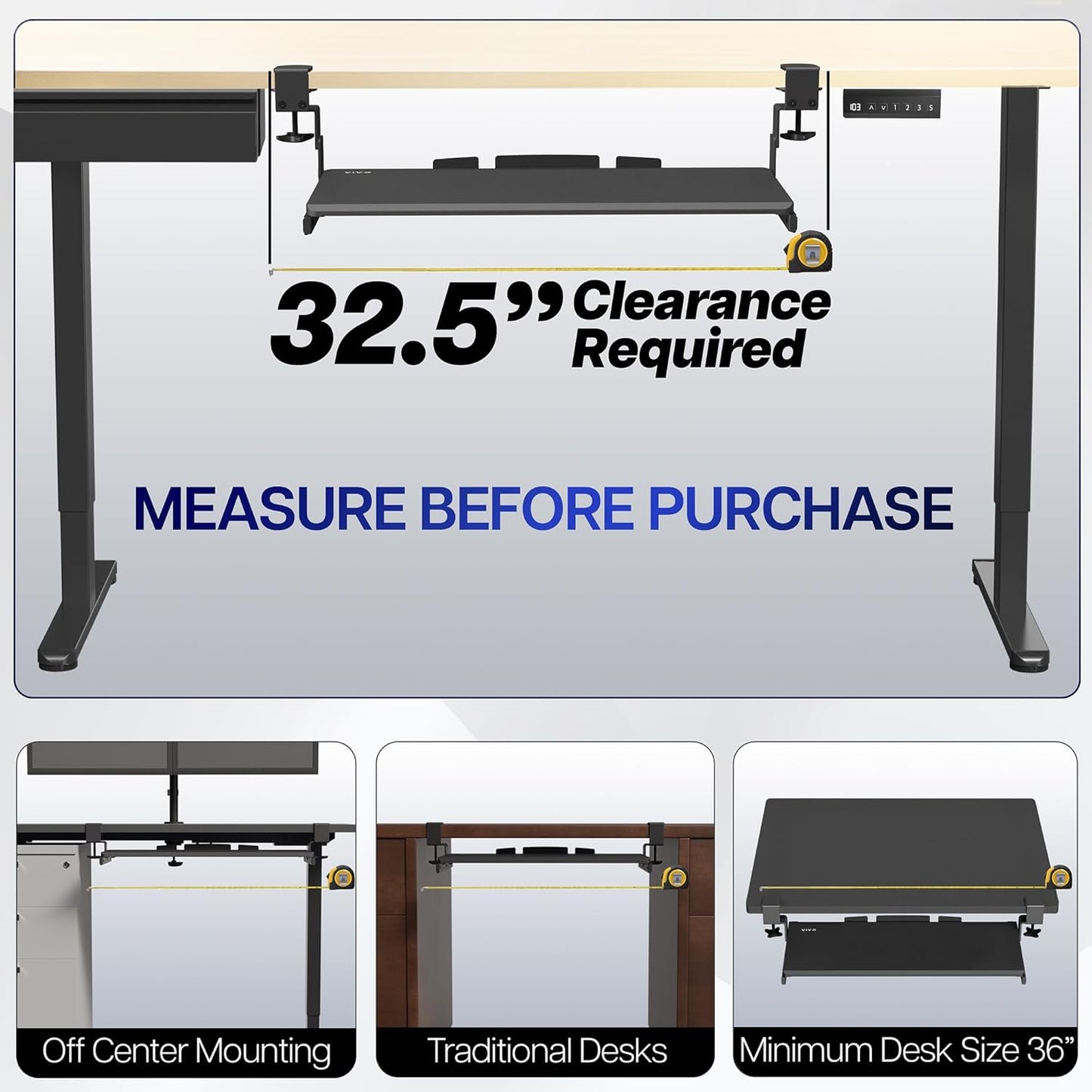 VIVO Large Height Adjustable Under Desk Keyboard Tray, C-clamp Mount System, 27 (33 Including Clamps) x 11 inch Slide-Out Platform for Typing, White, MOUNT-KB05HW