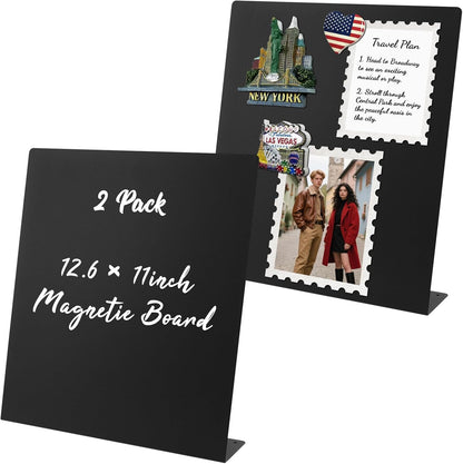 2 Pack Magnet Board,Black Magnetic Board,Metal Magnetic Bulletin Board,Magnet Display Stand for Home, School, Kitchen, Office