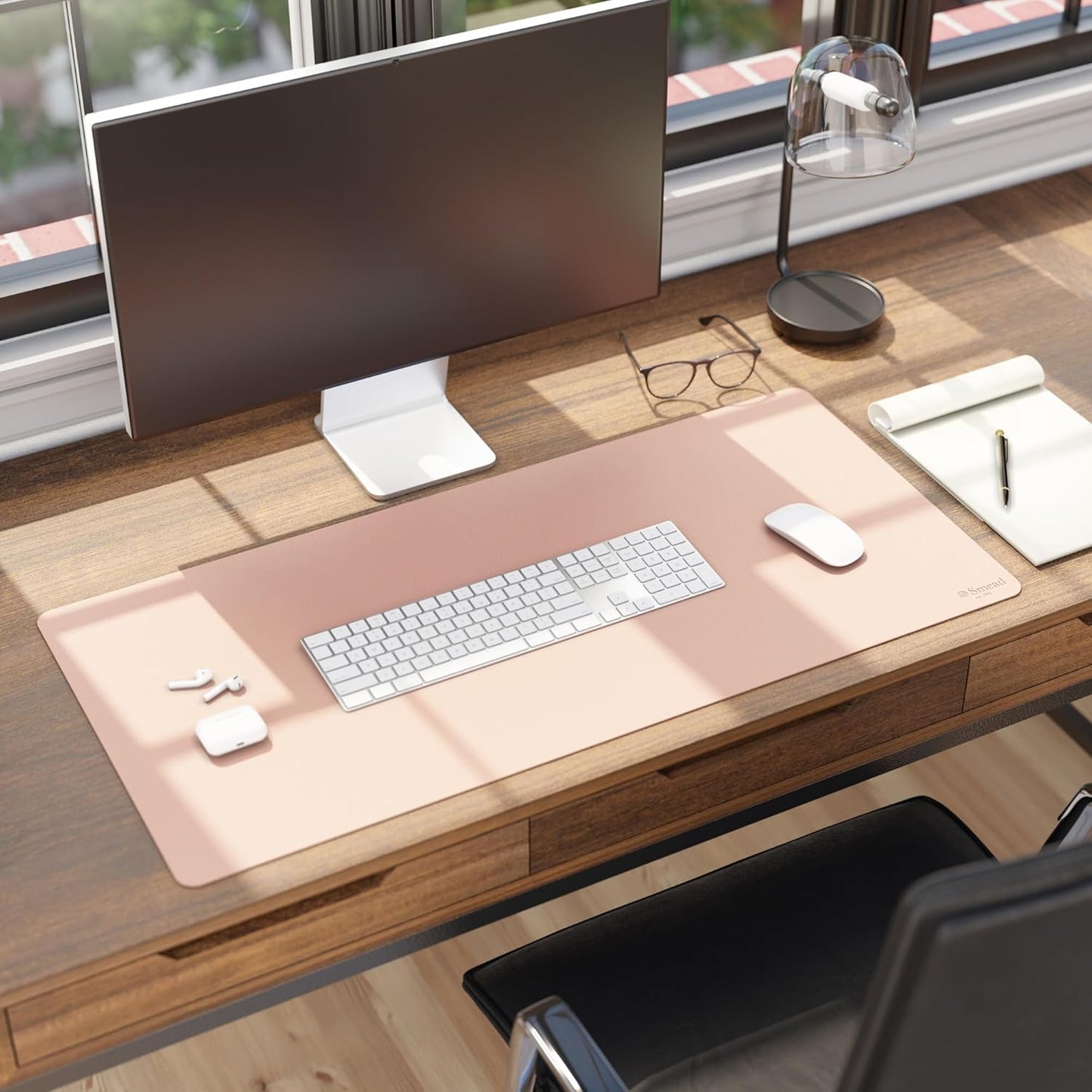 Smead Desk Pad, Vegan Leather Desk Mat with Non-Slip Faux Suede Backing, Perfect Desk Organizer for Office Decor, 31.5” x 15.7” Medium, Sandstone (64831)