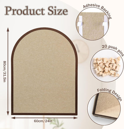 Large Cork Board Alternative, 23.6" x 31.5" Arch Felt Bulletin Board with 20 Wooden Pushpins & Safe Removable Adhesive Tabs, Display Board for School, Home, Office Boho Wall Decor(KAFEI-6080)