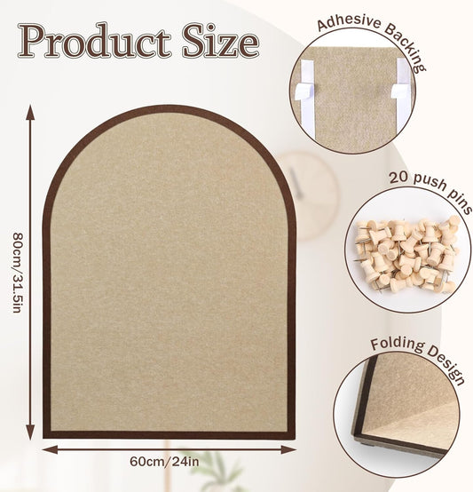Large Cork Board Alternative, 23.6" x 31.5" Arch Felt Bulletin Board with 20 Wooden Pushpins & Safe Removable Adhesive Tabs, Display Board for School, Home, Office Boho Wall Decor(KAFEI-6080)