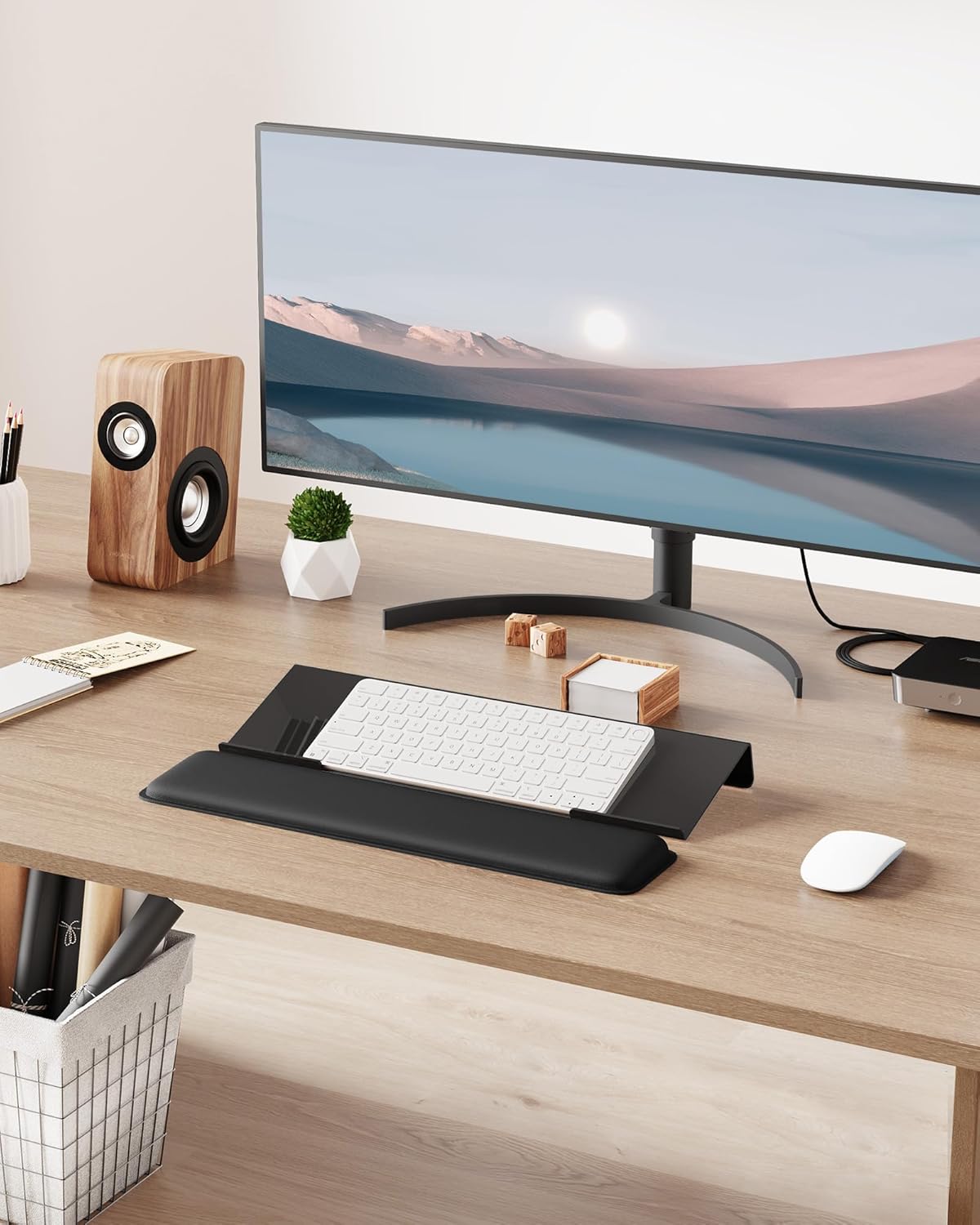 Laborio Computer Keyboard Stand for Desktop, Keyboard Riser Wrist Rest Holder for Easy Typing, Office Desk, Home, School Accessories(Coffee)