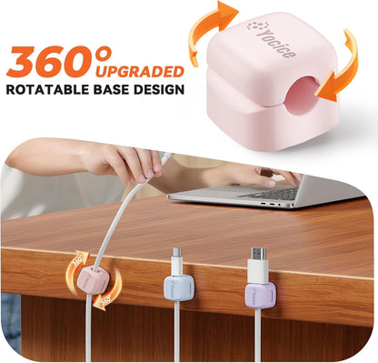 12Pack Rotatable Cord Organizer,Spring Cable Clips Desk Cable Management Cord Holder Adhesive Phone Charger Cord Clips for Home Office Car Wall Nightstand Accessories, Clear