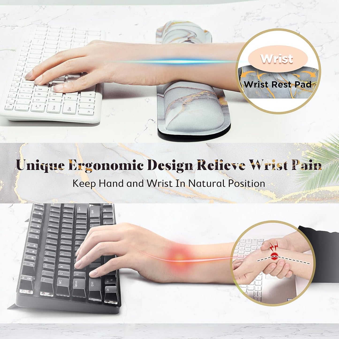Gimars Upgrade Enlarge Silky and Superfine Fabric Gel Memory Foam Keyboard Wrist Rest Set, Ergonomic Keyboard Mouse Wrist Support for Typing Pain Relief, Comfort for Office, Gaming, Computer, Black