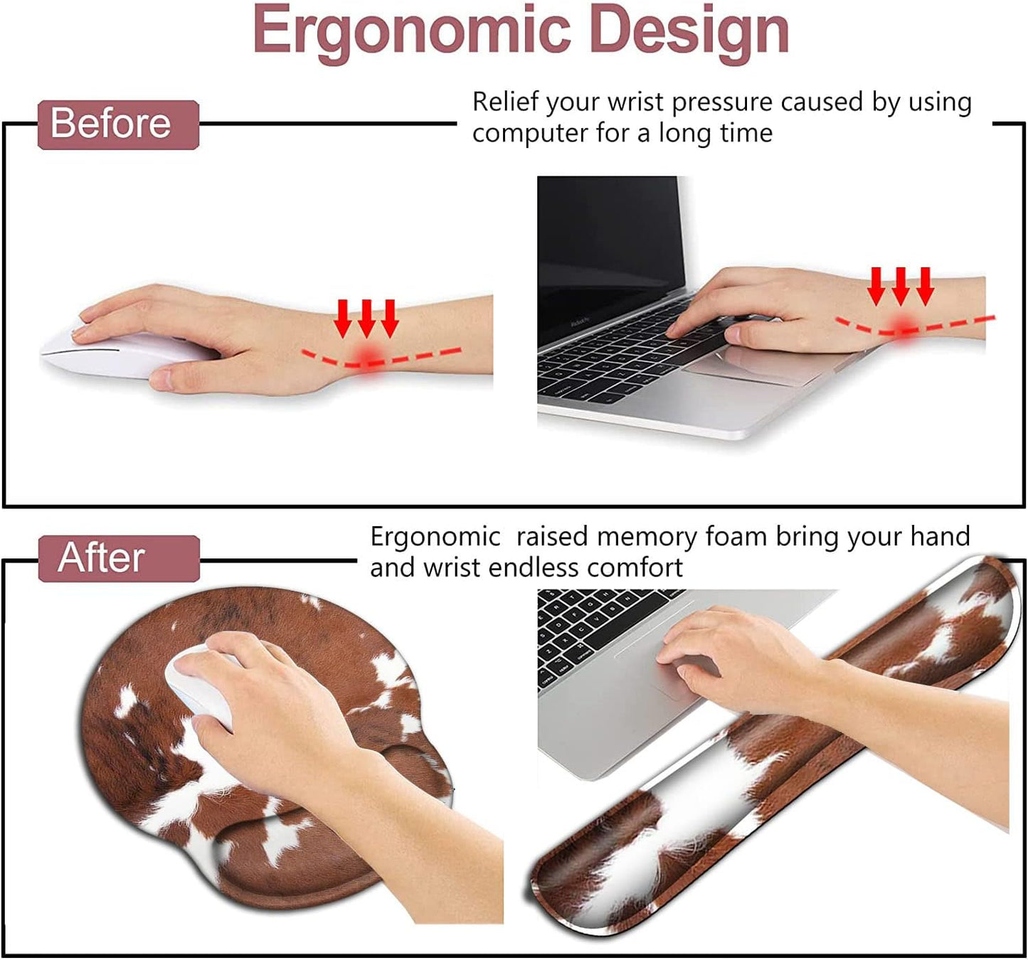 Mouse Pad with Wrist Support, Ergonomic Gel Mouse Pad Beautiful Flowers,Pink Hyacinths on Wood Panel，Non-Slip Durable, Memory Foam Keyboard Wrist Rest, Suitable for Office Typing Games