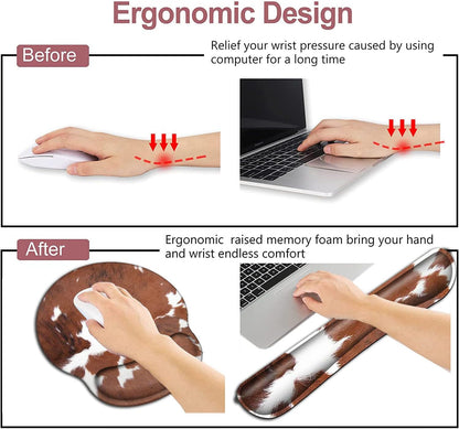 Mouse Pad with Wrist Support, Ergonomic Gel Mouse Pad Beautiful Flowers,Pink Hyacinths on Wood Panel，Non-Slip Durable, Memory Foam Keyboard Wrist Rest, Suitable for Office Typing Games